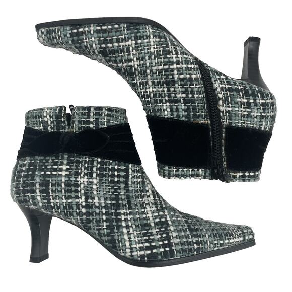 PREDICTIONS Size 6.5 Ankle Boots Fabric Black Gray Pointed Toe Booties Women's - Picture 1 of 9
